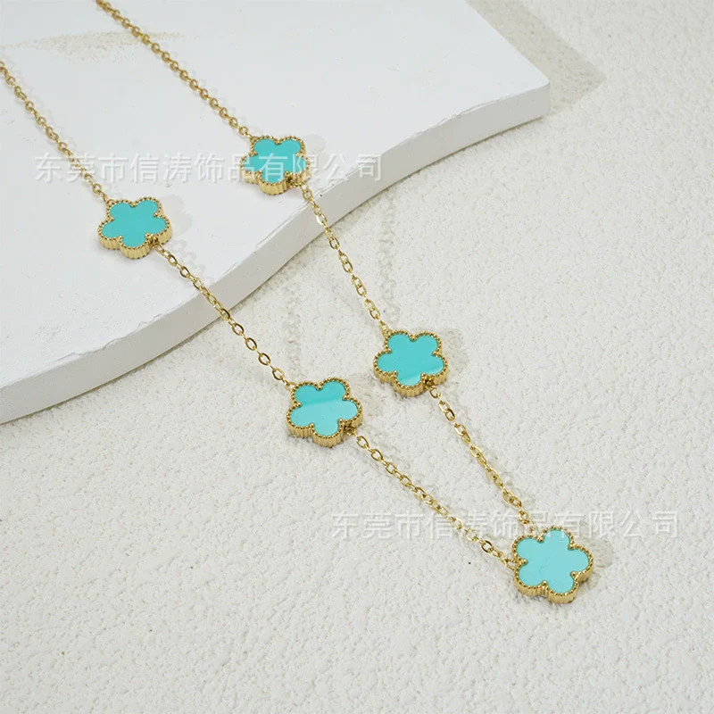 Popular Women's Titanium Steel And Stainless Steel Electroplated Doublesided Fiveleaf Clover Necklace With Motherofpearl And Geometric Design - Image 13