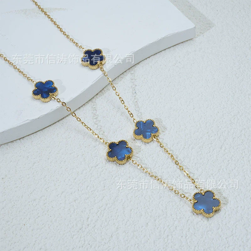 Popular Women's Titanium Steel And Stainless Steel Electroplated Doublesided Fiveleaf Clover Necklace With Motherofpearl And Geometric Design - Image 15