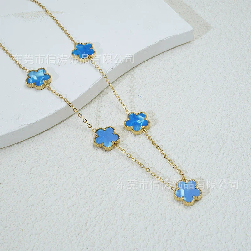 Popular Women's Titanium Steel And Stainless Steel Electroplated Doublesided Fiveleaf Clover Necklace With Motherofpearl And Geometric Design - Image 18
