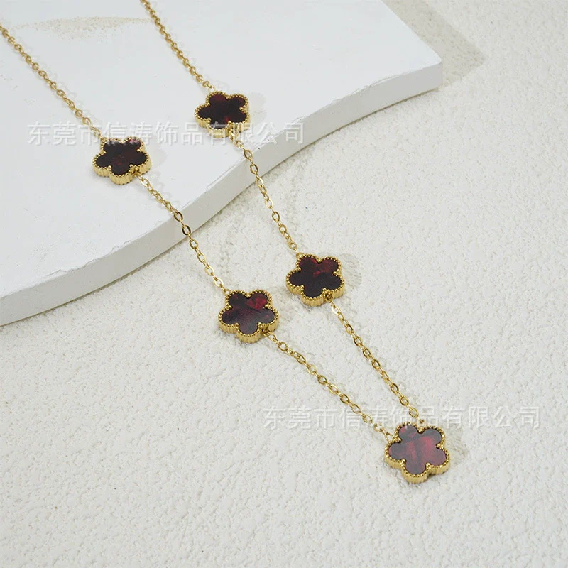 Popular Women's Titanium Steel And Stainless Steel Electroplated Doublesided Fiveleaf Clover Necklace With Motherofpearl And Geometric Design - Image 20