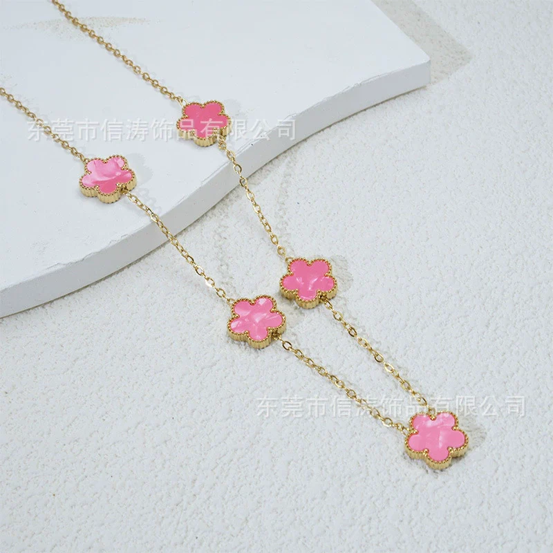 Popular Women's Titanium Steel And Stainless Steel Electroplated Doublesided Fiveleaf Clover Necklace With Motherofpearl And Geometric Design - Image 3
