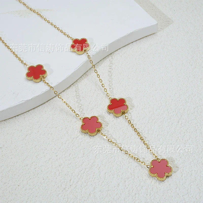 Popular Women's Titanium Steel And Stainless Steel Electroplated Doublesided Fiveleaf Clover Necklace With Motherofpearl And Geometric Design - Image 8