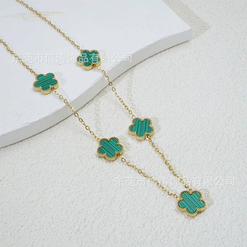 Popular Women's Titanium Steel And Stainless Steel Electroplated Doublesided Fiveleaf Clover Necklace With Motherofpearl And Geometric Design - Image 9