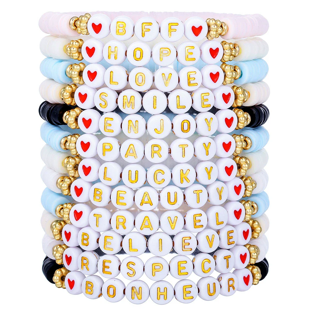 Pottery Bracelet With Letters Numbers Text Handmade Polymer Clay Acrylic Unisex - Image 11