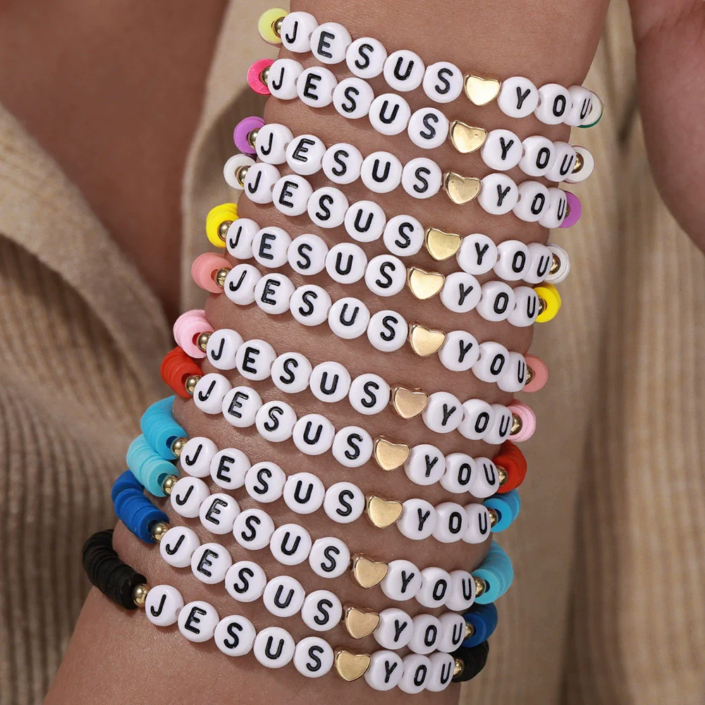 Pottery Bracelet With Letters Numbers Text Handmade Polymer Clay Acrylic Unisex - Image 3
