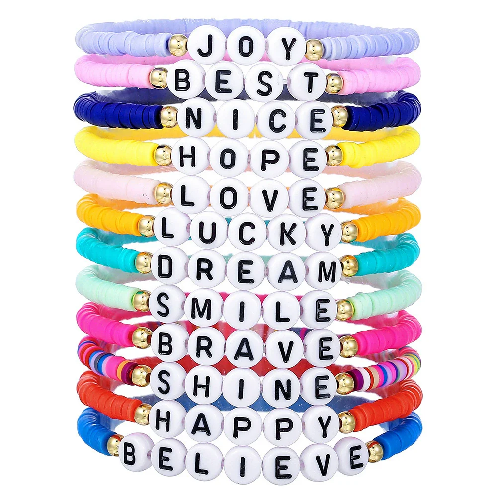 Pottery Bracelet With Letters Numbers Text Handmade Polymer Clay Acrylic Unisex - Image 9