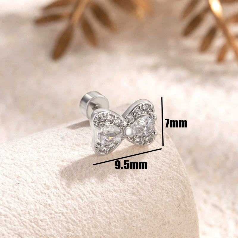Princess Bow Titanium Steel Inlaid Zircon Earrings For Girls - Image 5