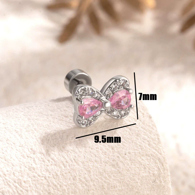 Princess Bow Titanium Steel Inlaid Zircon Earrings For Girls - Image 6