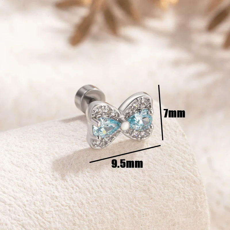Princess Bow Titanium Steel Inlaid Zircon Earrings For Girls - Image 7