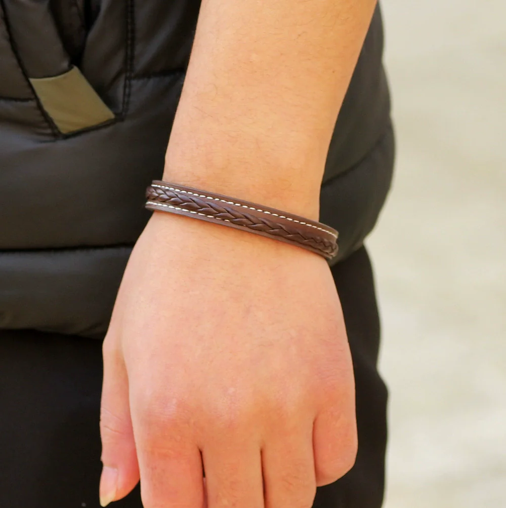 Pu Leather Woven Bracelet Men's Classic Punk Style Drop Shape - Image 3