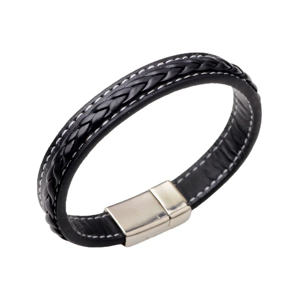Pu Leather Woven Bracelet Men's Classic Punk Style Drop Shape - Image 5