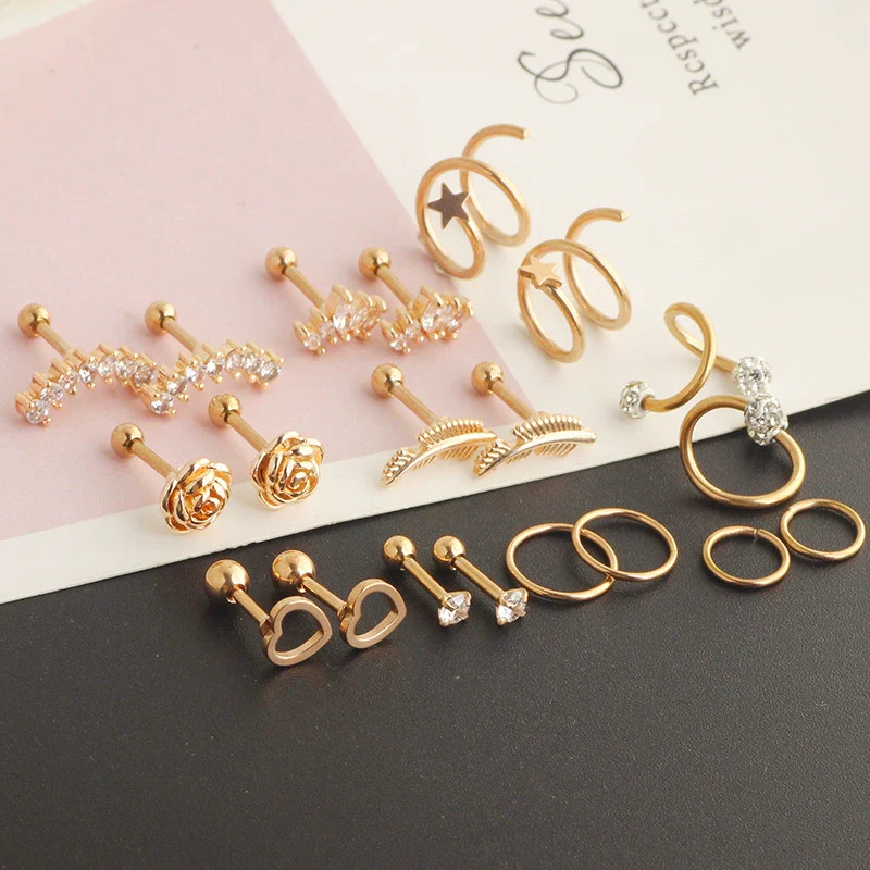 Puncture Jewelry Set Stainless Steel Star Fashion Earrings Ear Clip Ear Nail Cartilage Ear Bone - Image 3