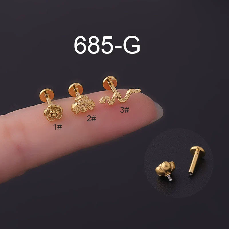 Puncture Jewelry Stainless Steel Flower Insect Snake Shape Electroplated For Women