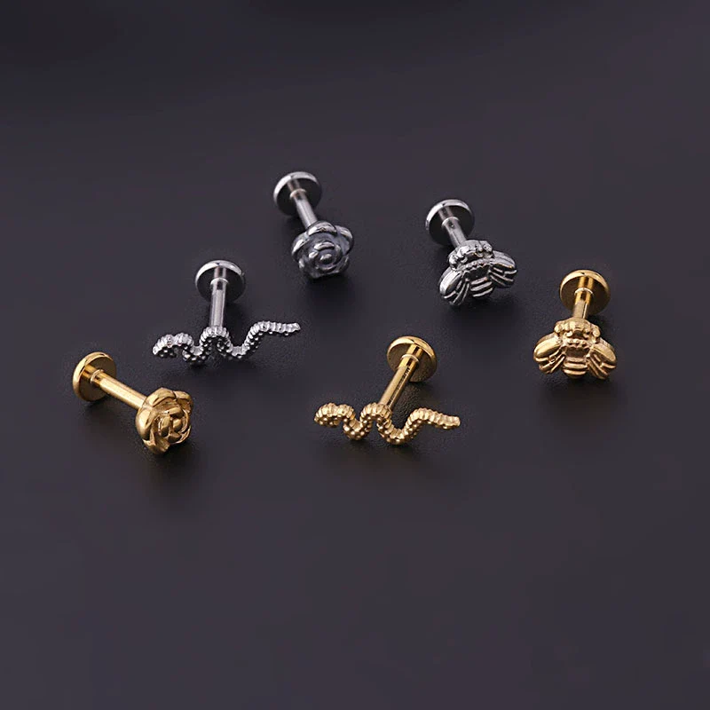 Puncture Jewelry Stainless Steel Flower Insect Snake Shape Electroplated For Women - Image 4