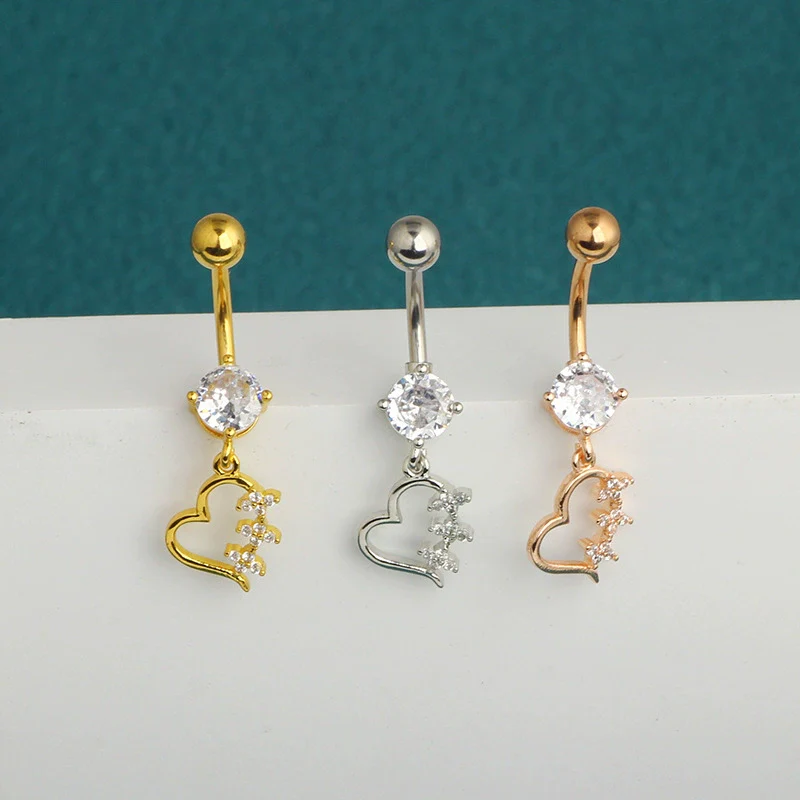 Puncture Jewelry Stainless Steel Geometric Belly Button Ring With Electroplating Treatment And Simple Style Plant Flowers Pattern
