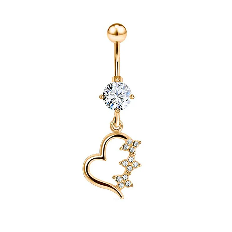 Puncture Jewelry Stainless Steel Geometric Belly Button Ring With Electroplating Treatment And Simple Style Plant Flowers Pattern - Image 6
