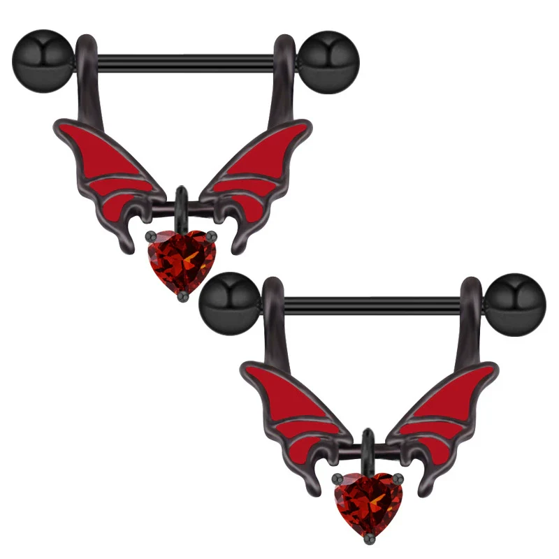 Puncture Jewelry Stainless Steel Heartshaped Electroplated Belly Button Ring Bat Chest Ring Nose Nail Ear Bone Nail - Image 8