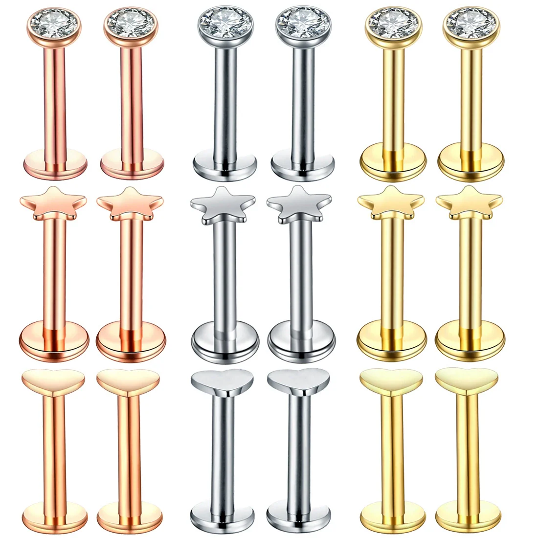 Puncture Jewelry Stainless Steel Heartshaped Lip Nail With Zircon And Electroplating Treatment