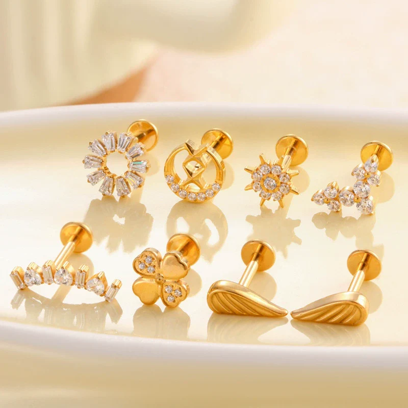 Puncture Jewelry Titanium Alloy Flower Style Electroplated For Women - Image 2