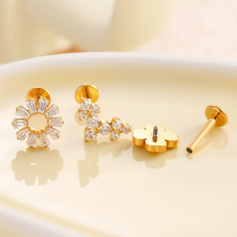 Puncture Jewelry Titanium Alloy Flower Style Electroplated For Women - Image 4