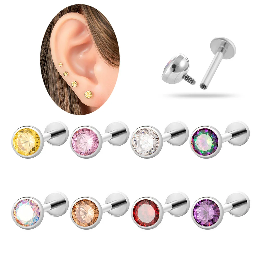 Puncture Jewelry Titanium Alloy Geometric Electroplated Zircon Lip Nail Tragium Ear Nail - Image 5