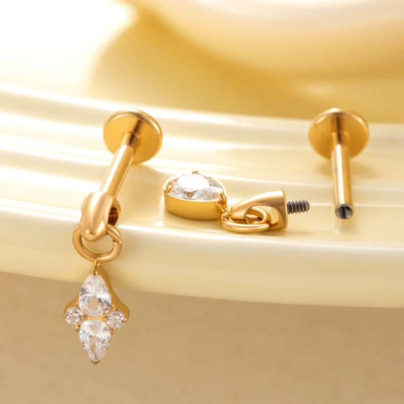 Puncture Jewelry Titanium Alloy Water Drop Shape Zircon Pendant With Inner Teeth Screw Rod Electroplated For Women - Image 2