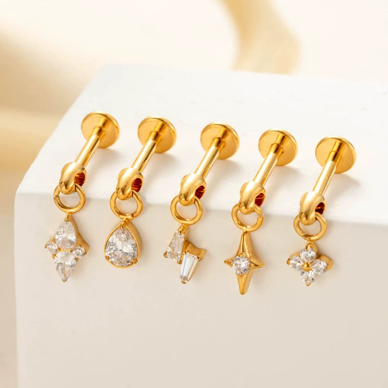 Puncture Jewelry Titanium Alloy Water Drop Shape Zircon Pendant With Inner Teeth Screw Rod Electroplated For Women - Image 4