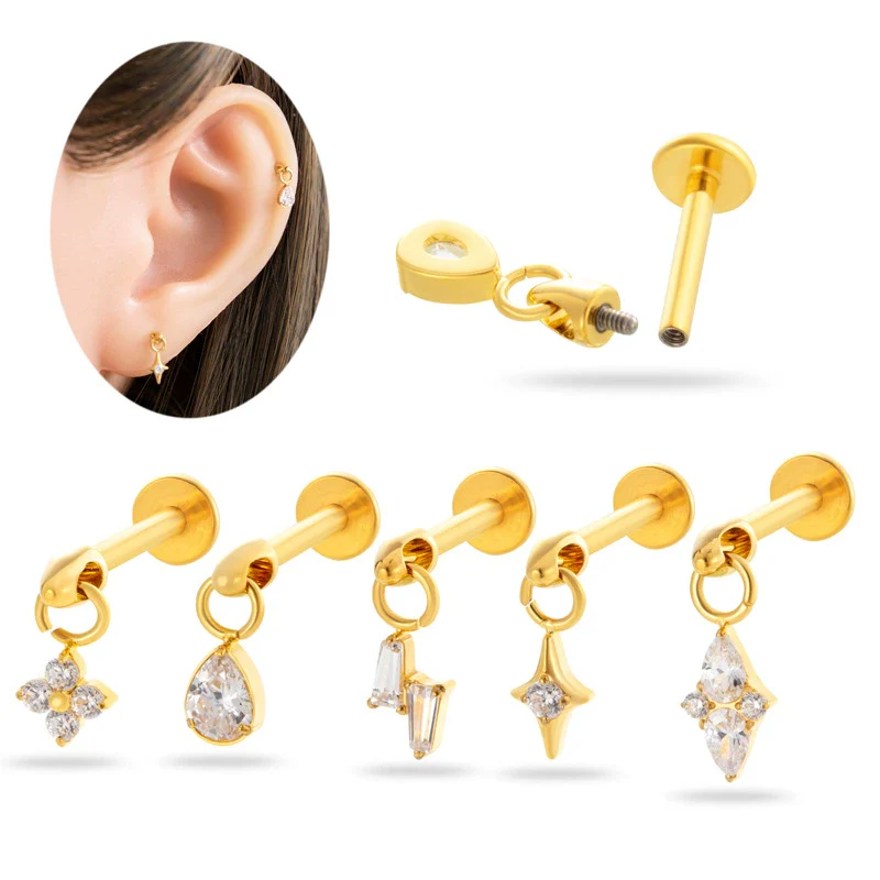 Puncture Jewelry Titanium Alloy Water Drop Shape Zircon Pendant With Inner Teeth Screw Rod Electroplated For Women - Image 5