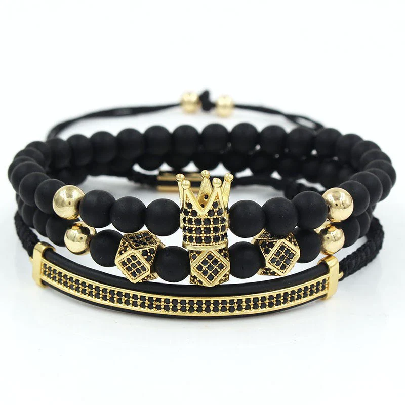 Punk Bracelet Copper Inlaid With Zircon Volcanic Stone Ball Skull Handmade Unisex - Image 17