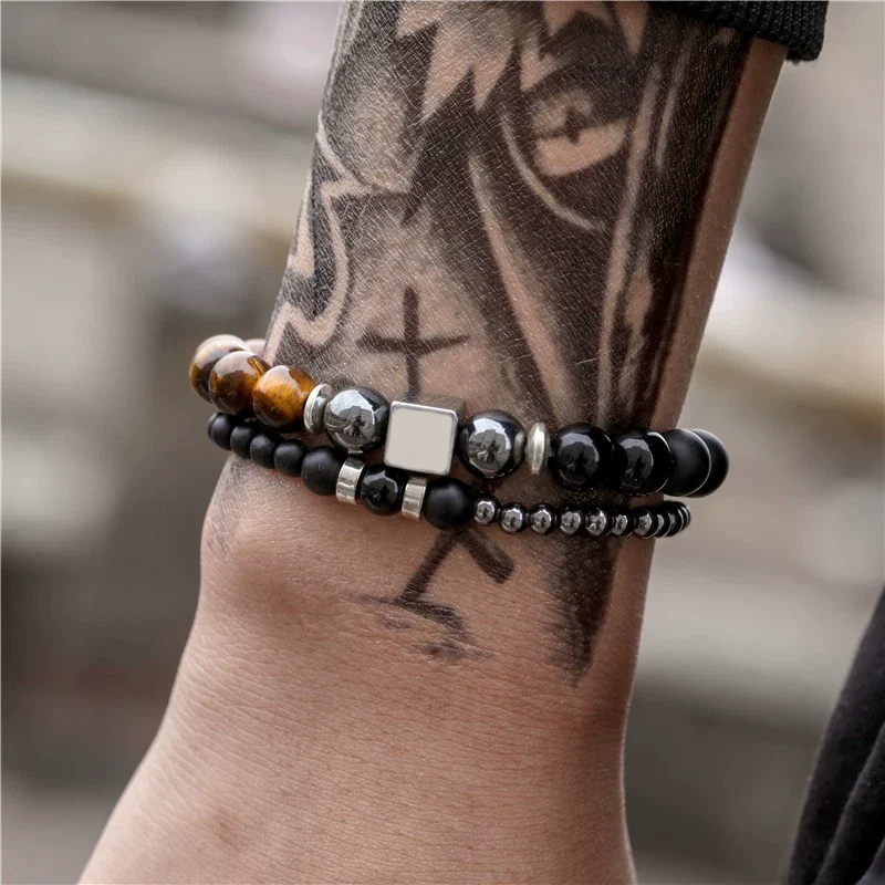 Punk Bracelet Copper Inlaid With Zircon Volcanic Stone Ball Skull Handmade Unisex - Image 7