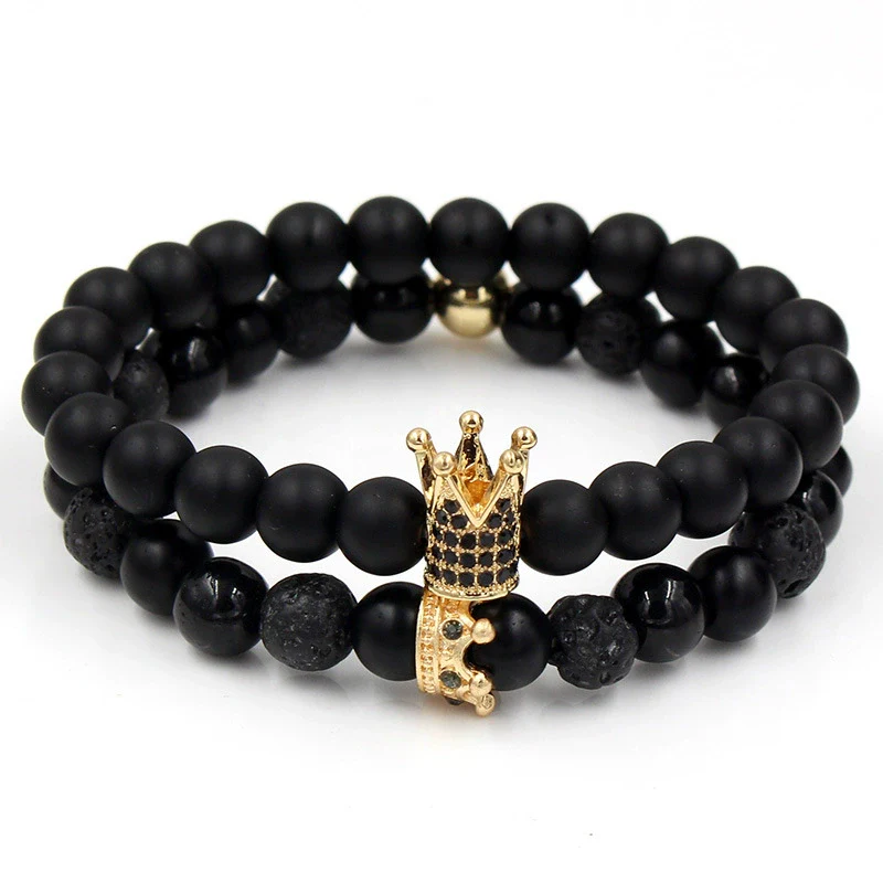 Punk Bracelet Copper Inlaid With Zircon Volcanic Stone Ball Skull Handmade Unisex - Image 8