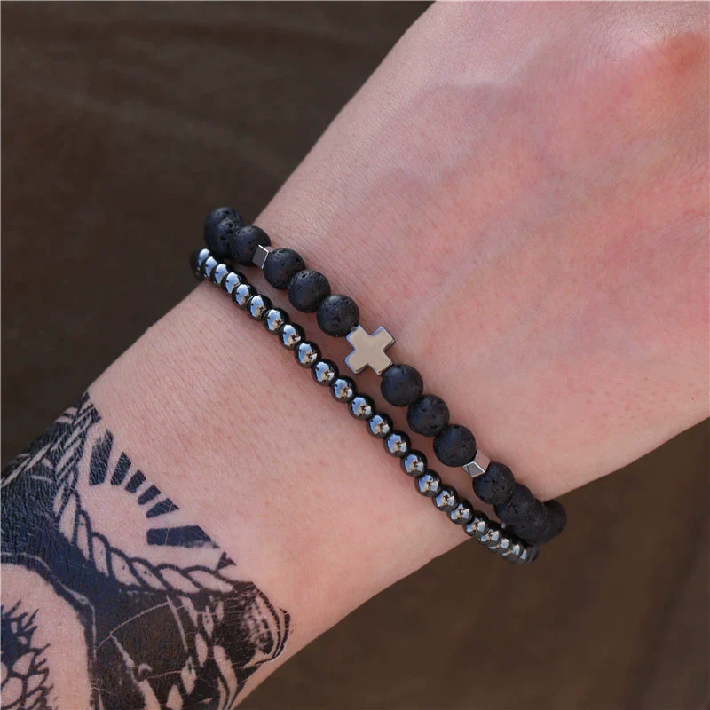 Punk Bracelet Copper Inlaid With Zircon Volcanic Stone Ball Skull Handmade Unisex - Image 9
