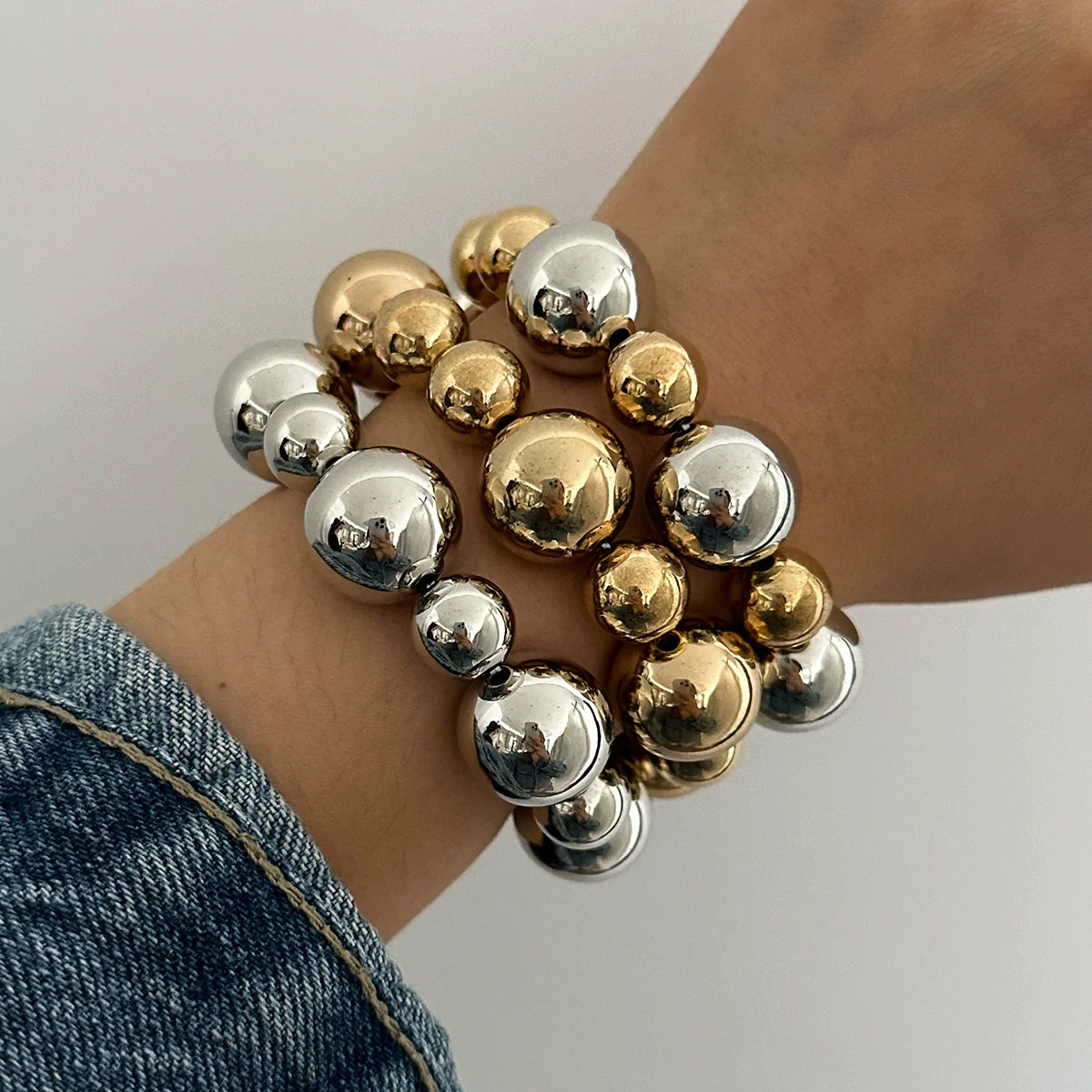 Punk Geometric Resin Beaded Elastic Bracelet For Women With Electroplating