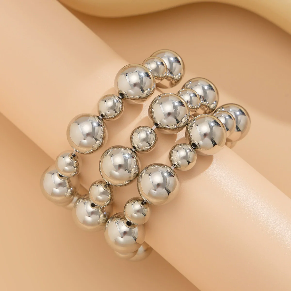 Punk Geometric Resin Beaded Elastic Bracelet For Women With Electroplating - Image 7