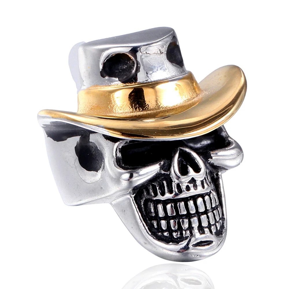 Punk Goth Rock Pirate Skull Titanium Steel Men's Ring Stainless Steel With Animal Zodiac Pattern Electroplated