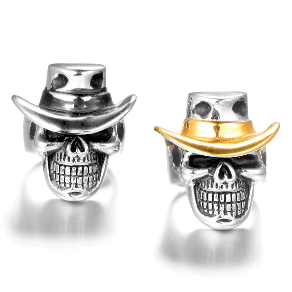 Punk Goth Rock Pirate Skull Titanium Steel Men's Ring Stainless Steel With Animal Zodiac Pattern Electroplated - Image 3