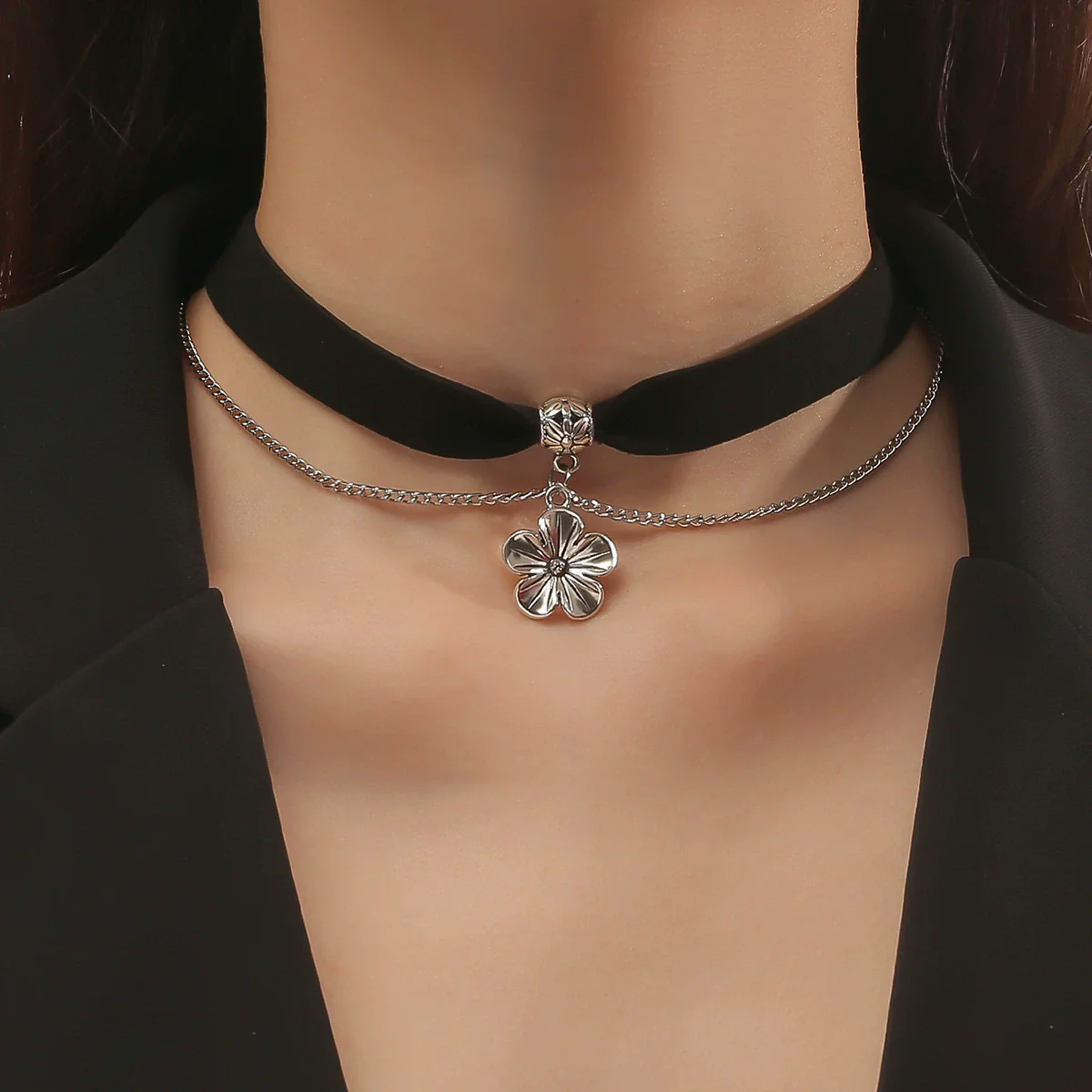 Punk Gothic Necklace Black Artificial Leather Zinc Alloy Twisted Chain Geometric Electroplating Jewelry