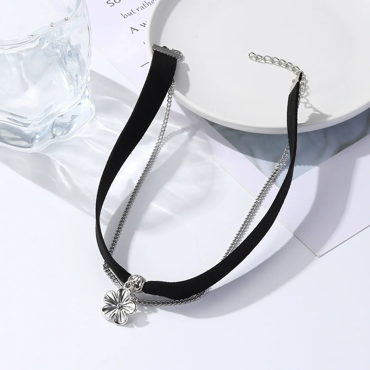 Punk Gothic Necklace Black Artificial Leather Zinc Alloy Twisted Chain Geometric Electroplating Jewelry - Image 4