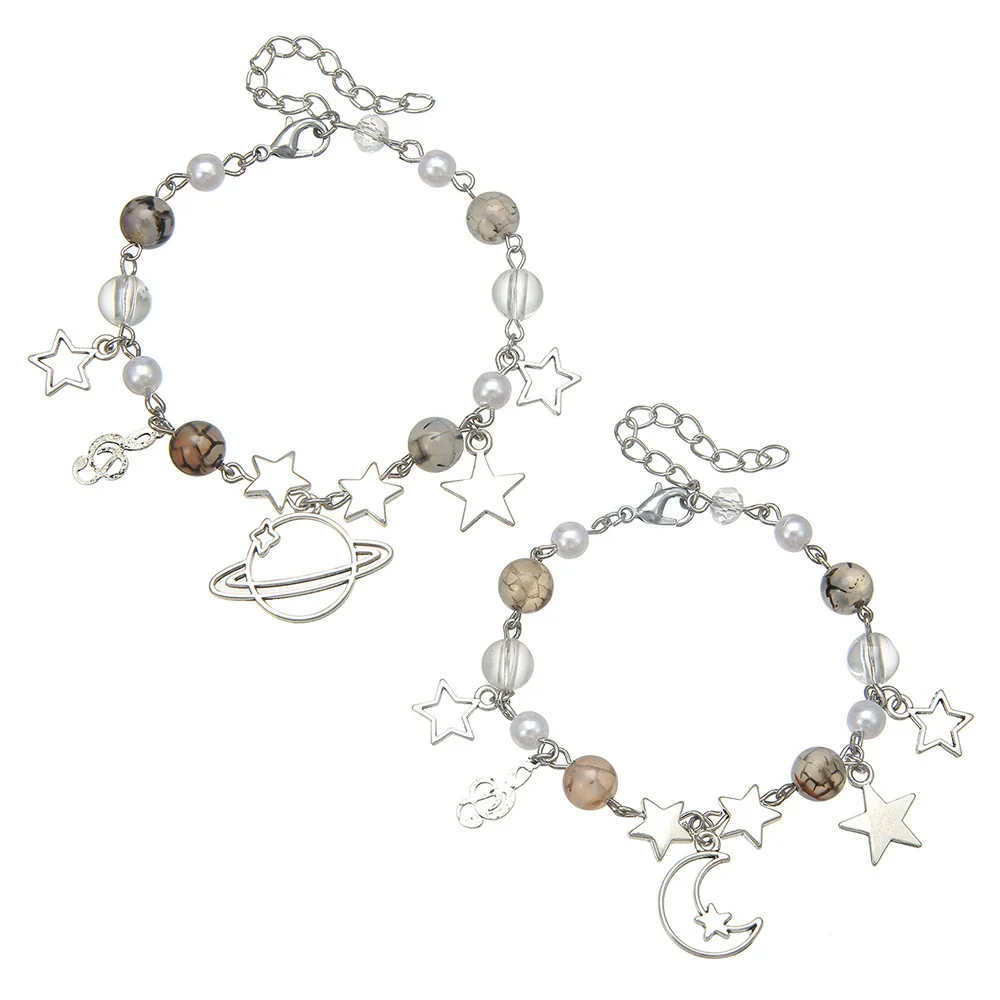 Punk Hollow Fivepointed Star Star Moon Sun Cat Alloy Iron Glass Handmade Geometric Bracelet Unisex - Image 6