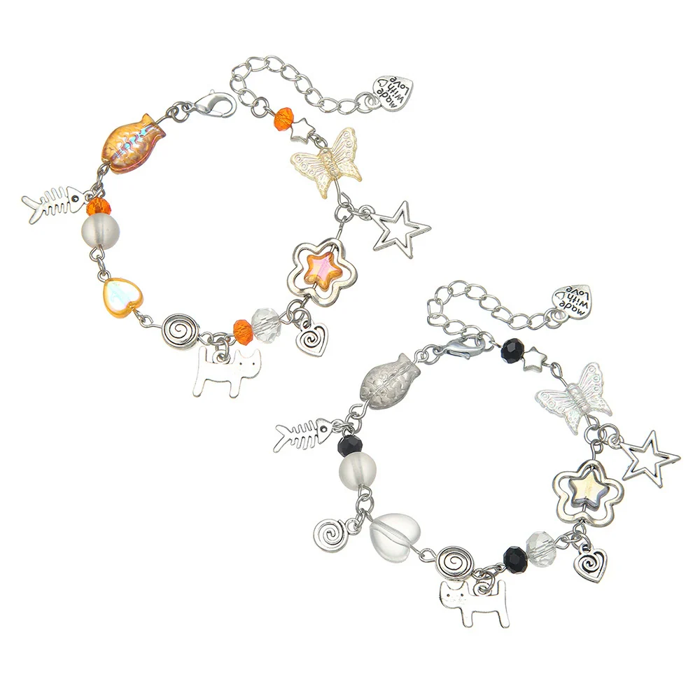 Punk Hollow Fivepointed Star Star Moon Sun Cat Alloy Iron Glass Handmade Geometric Bracelet Unisex - Image 8