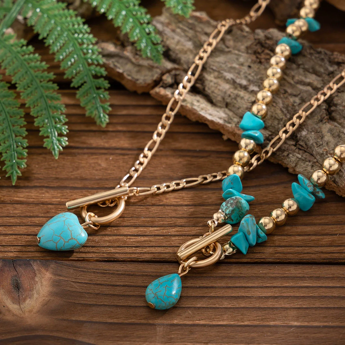 Punk Style Alloy Imitation Turquoise Peach Heart Pendant Necklace With Iron Chain And Animal Zodiac Pattern Electroplated - Image 3