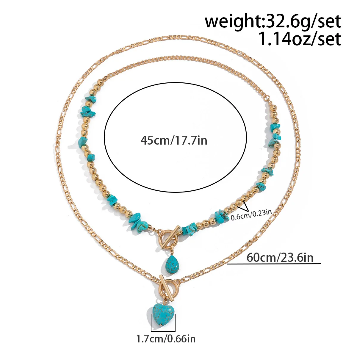 Punk Style Alloy Imitation Turquoise Peach Heart Pendant Necklace With Iron Chain And Animal Zodiac Pattern Electroplated - Image 4