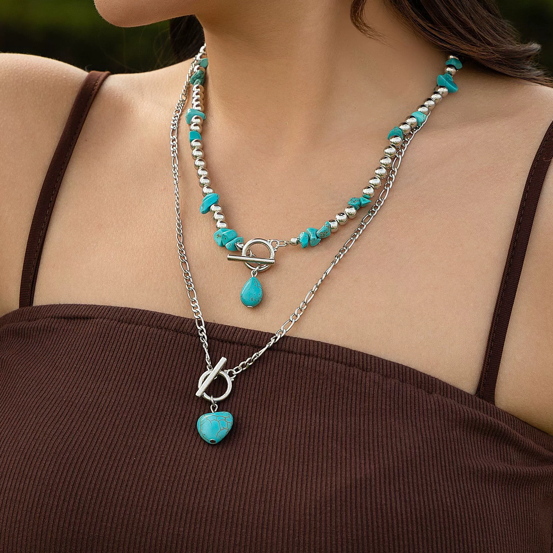 Punk Style Alloy Imitation Turquoise Peach Heart Pendant Necklace With Iron Chain And Animal Zodiac Pattern Electroplated - Image 7
