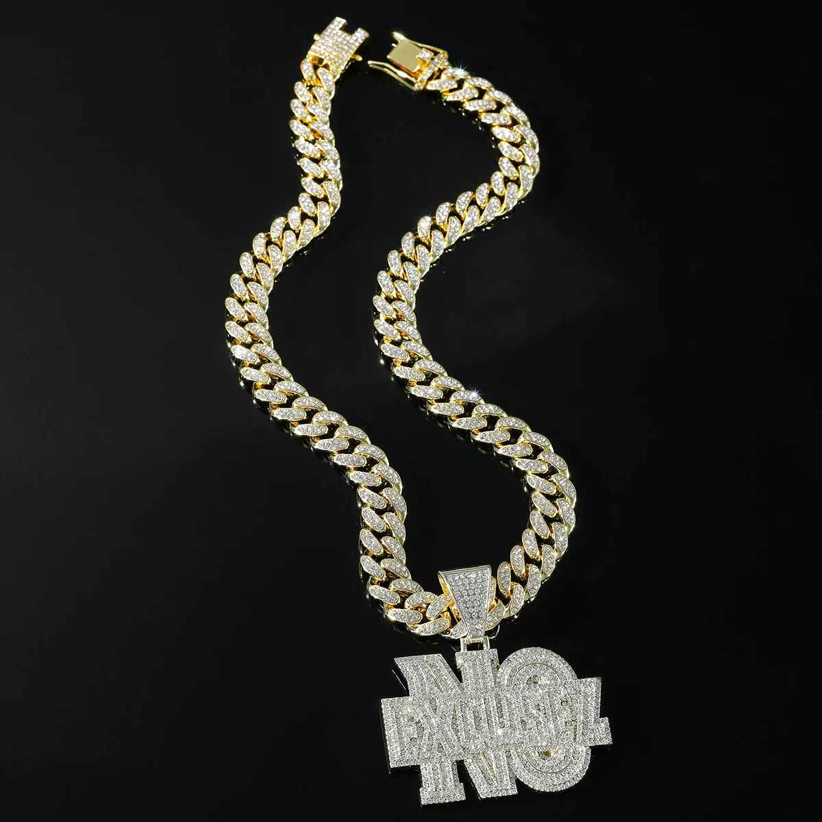 Punk Style Alloy Letter No Pendant Necklace With Diamond And Cuban Chain - Image 2