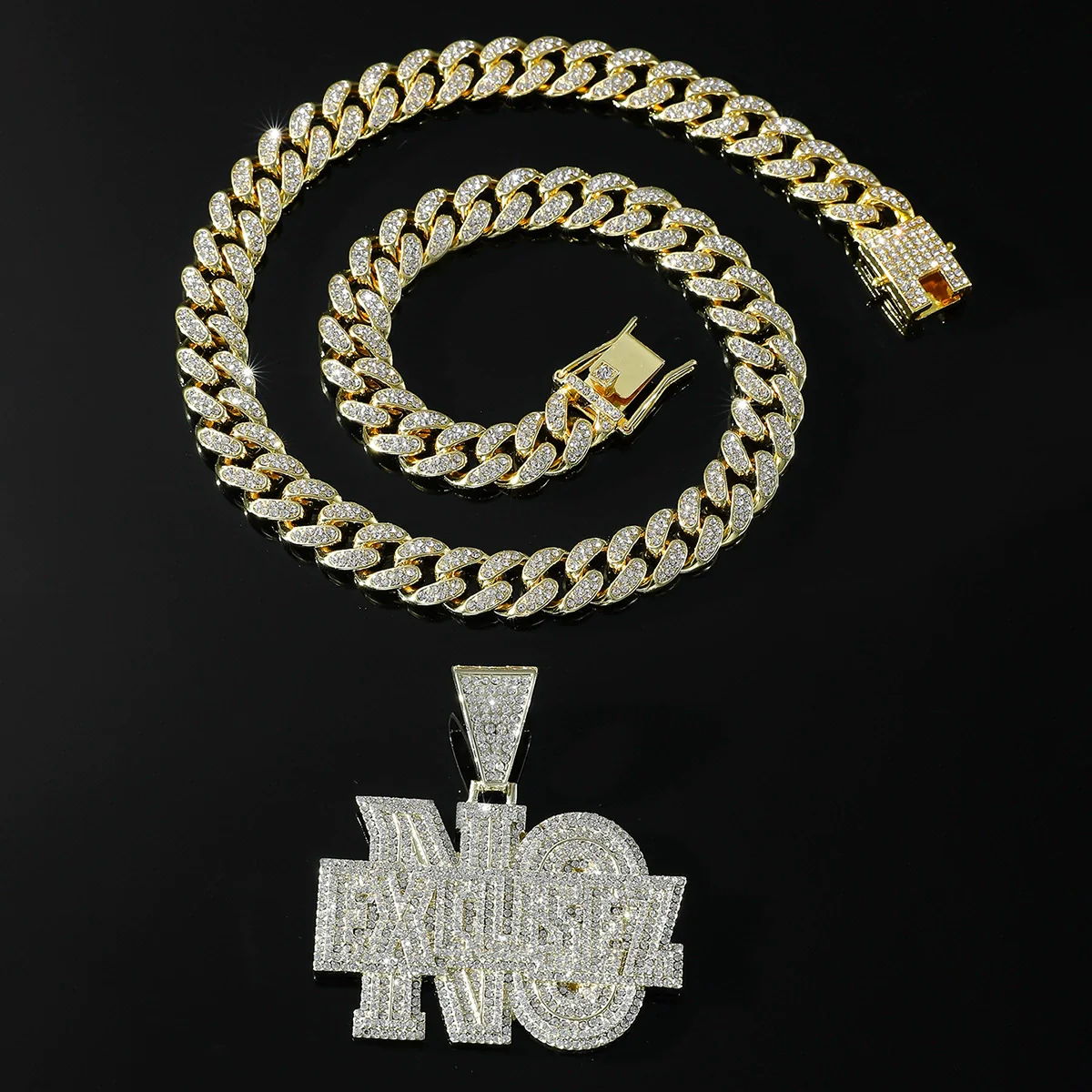 Punk Style Alloy Letter No Pendant Necklace With Diamond And Cuban Chain - Image 3
