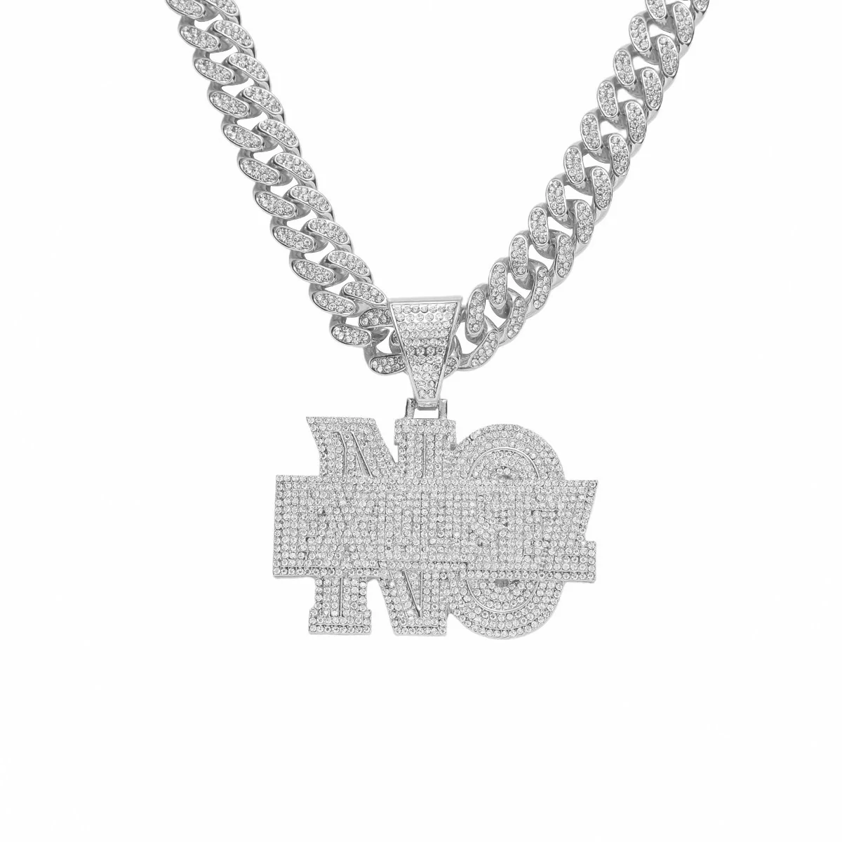 Punk Style Alloy Letter No Pendant Necklace With Diamond And Cuban Chain - Image 5