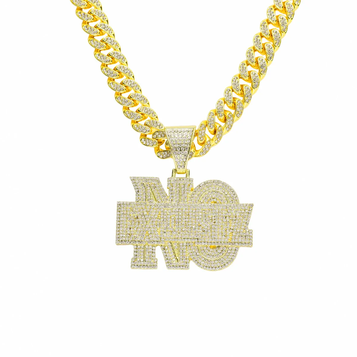 Punk Style Alloy Letter No Pendant Necklace With Diamond And Cuban Chain - Image 6