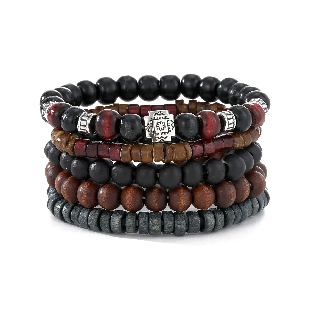 Punk Style Geometric Artificial Leather Handwoven Men's Bracelet Sixpiece Set - Image 14