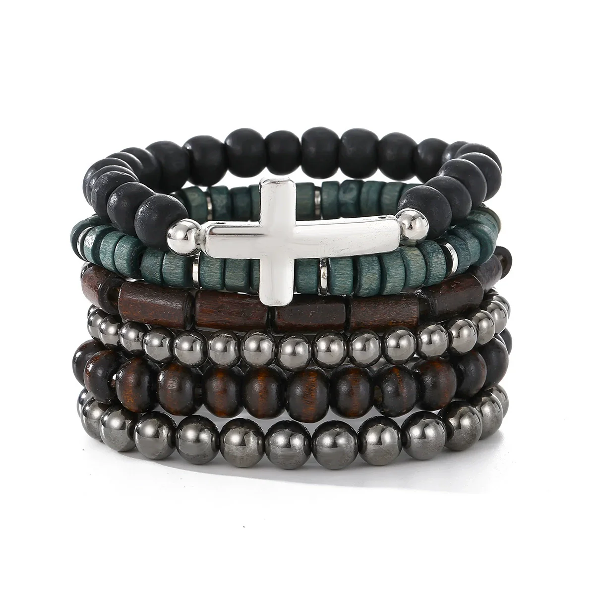 Punk Style Geometric Artificial Leather Handwoven Men's Bracelet Sixpiece Set - Image 15