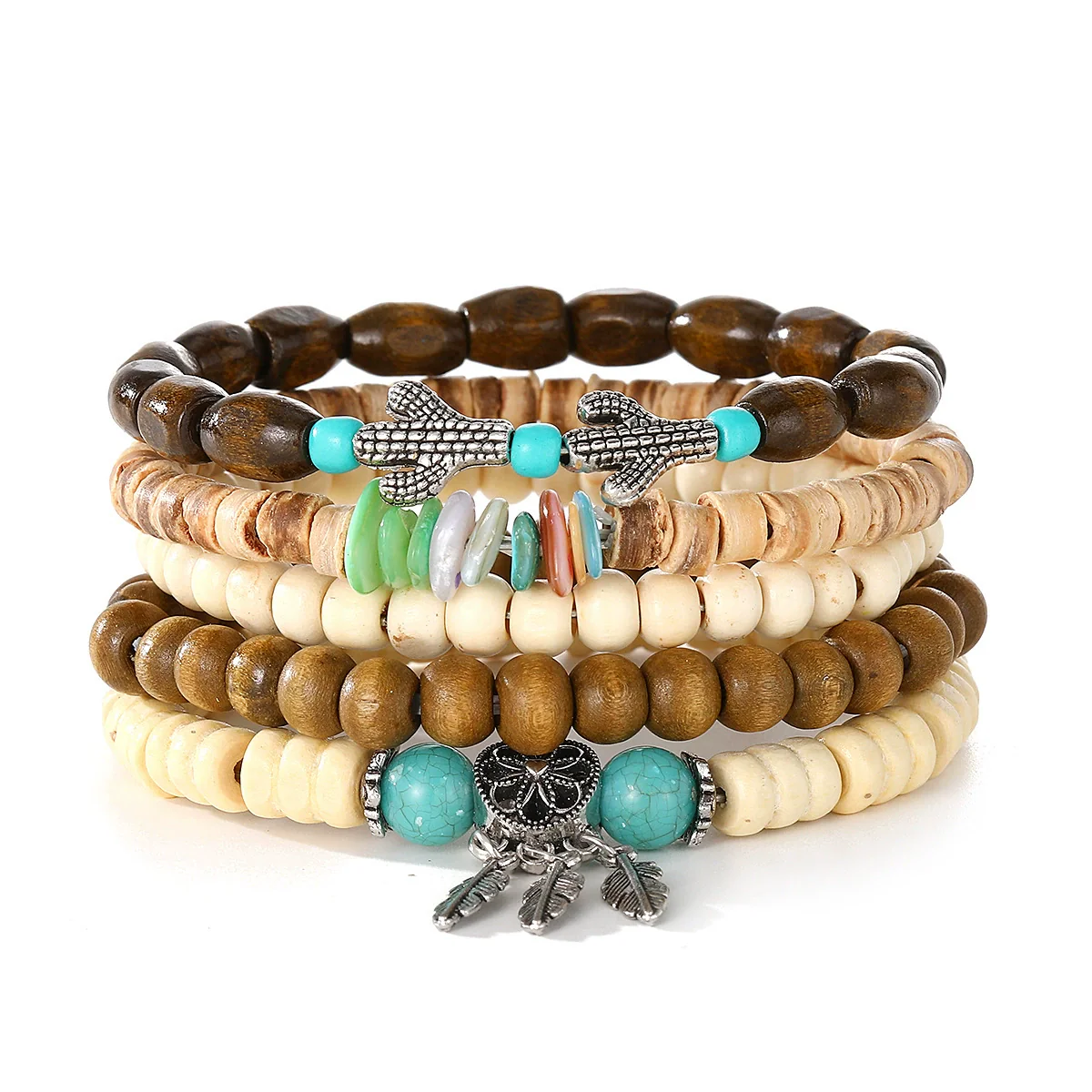 Punk Style Geometric Artificial Leather Handwoven Men's Bracelet Sixpiece Set - Image 16